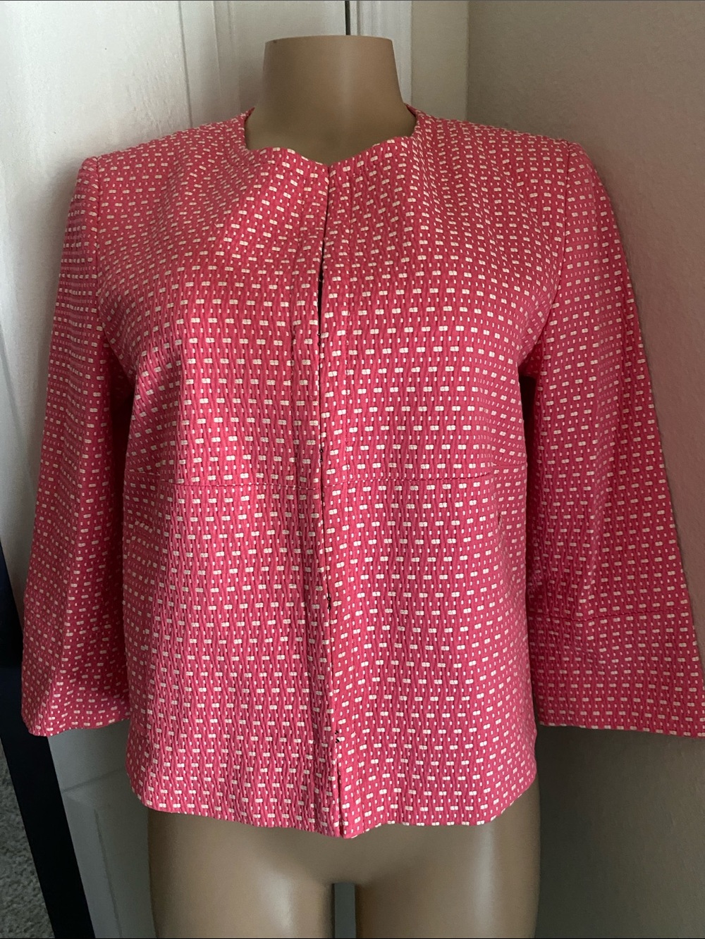Merona Pink Patterned Collarless Blazer